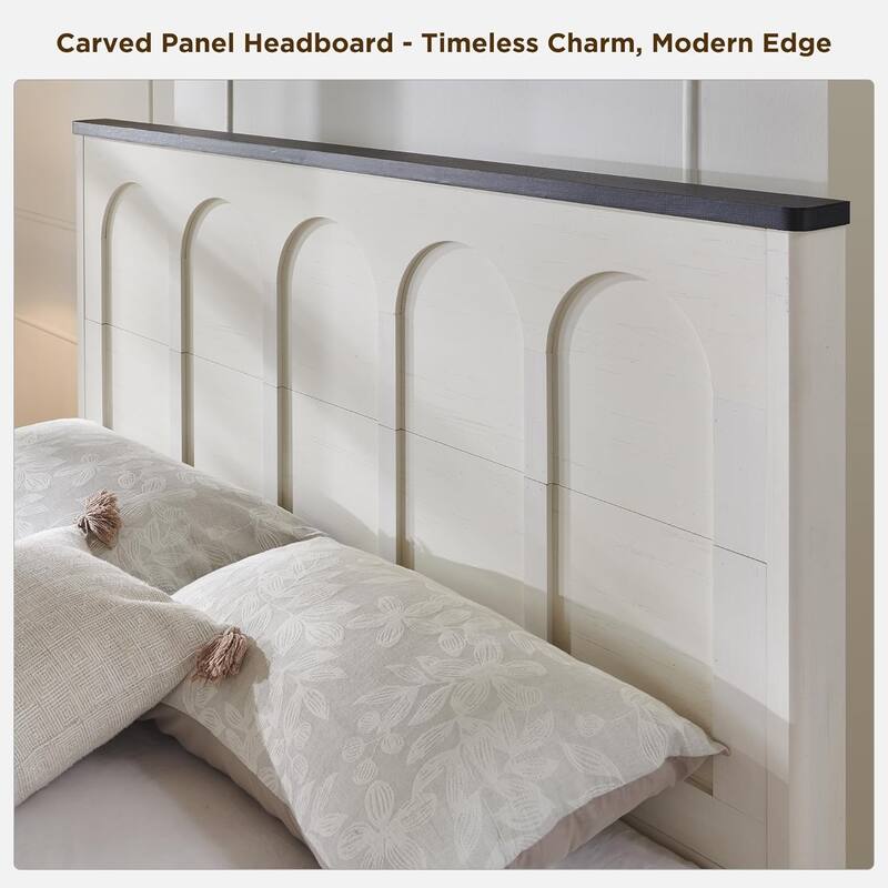 Modern Queen Size Bed Frame, 52" Tall Arched Recessed Headboard