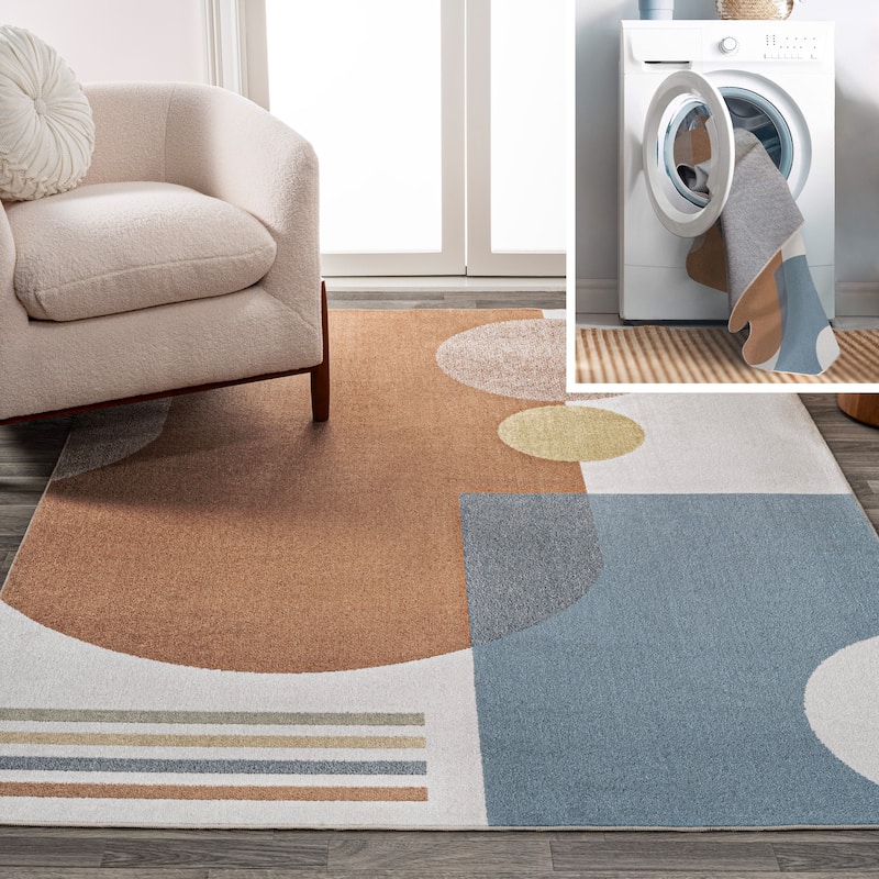 JONATHAN Y Pebble Modern Kids & Novelty Collage Machine-Washable Cream/Multi Area Rug - 8 X 10