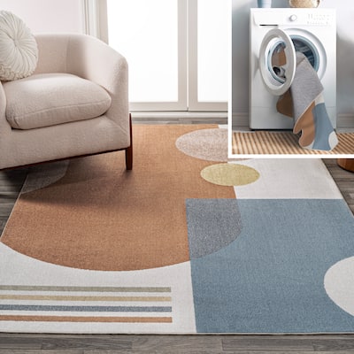 JONATHAN Y Pebble Modern Kids & Novelty Collage Machine-Washable Cream/Multi Area Rug
