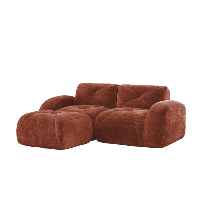 Velvet Tufted Loveseat Sofa Modular Couch, Boneless Deep Seat 2-Seater Couch, Available with/without Ottoman