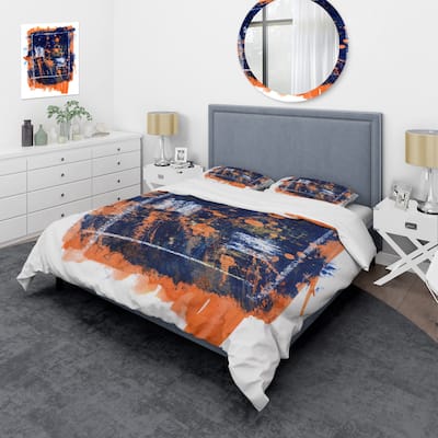Designart 'Orange and Navy Blue Abstract' Modern Duvet Cover Set