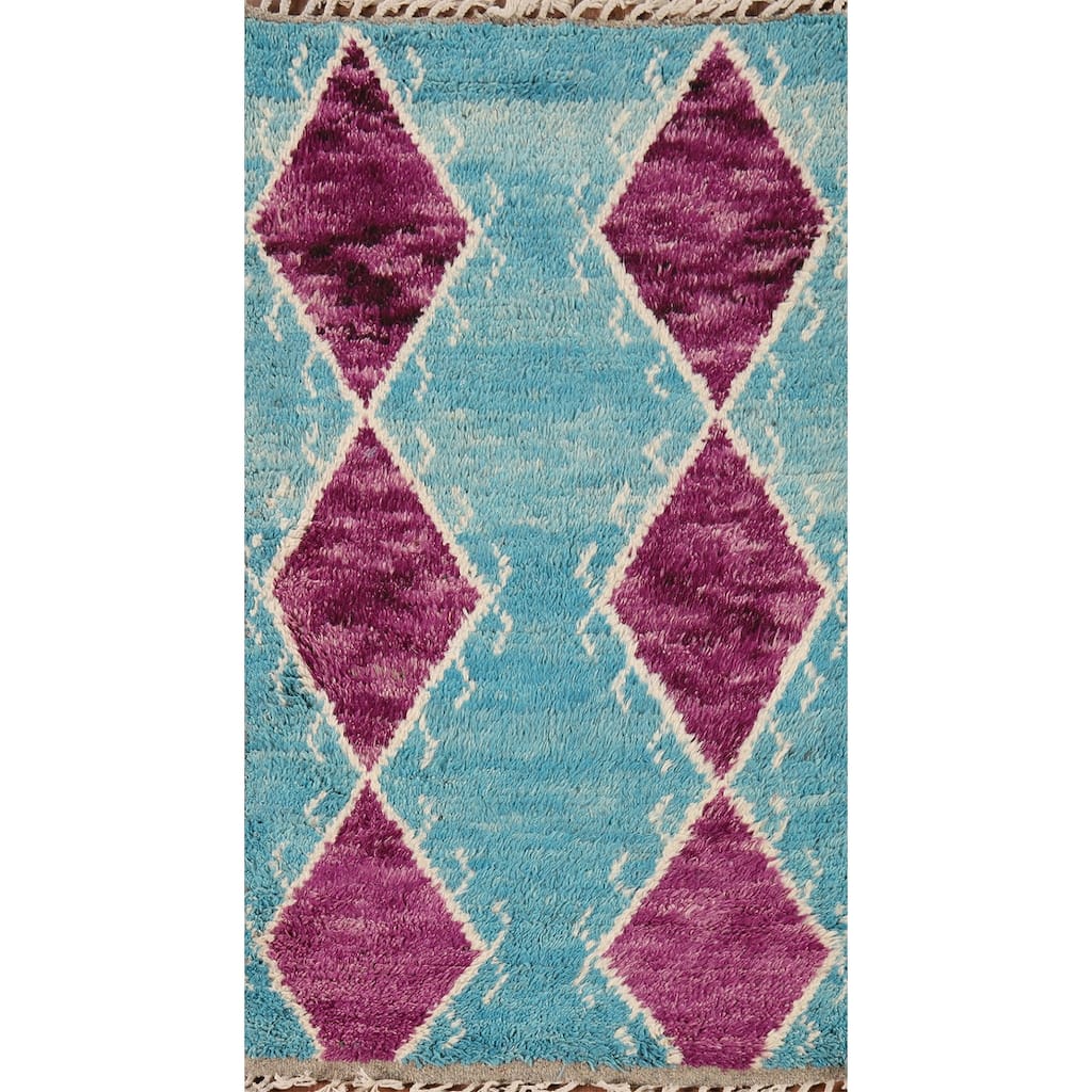 Geometric Moroccan Accent Rug Hand-Knotted Wool Carpet - 2'10" x 5'4"