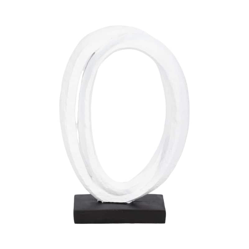Sagebrook Home Polyresin 11-Inch Oval Loops Sculpture in White with Volcano Texture - 7" x 3" x 11" - 7" x 3" x 11" - Textured Black/white