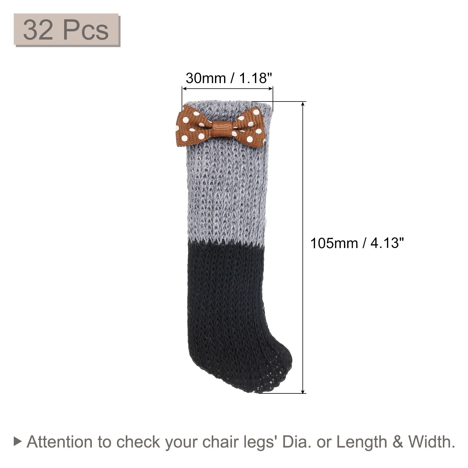 Chair Leg Socks Floor Protectors, Knitted Furniture Sock, Table Feet Protector for Hardwood Floors - Gray Black - 32pcs