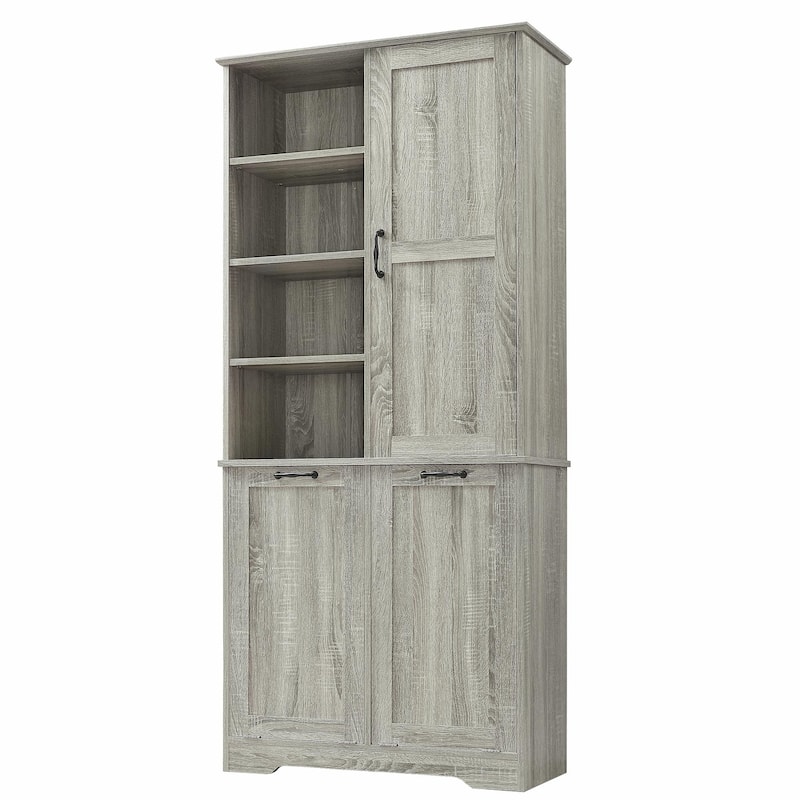 Bathroom Storage Cabinet with Doors and Drawers, Tilt-Out Laundry Hamper