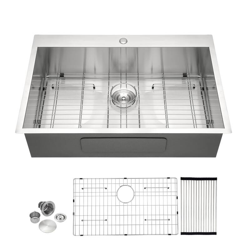 Drop-In 16 Gauge Single Bowl Stainless Steel Kitchen Sink in Brushed Nickel