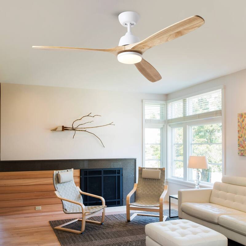 YUHAO 52 in. Indoor Matte Black Solid Wood Ceiling Fan with Integrated LED and Remote Control