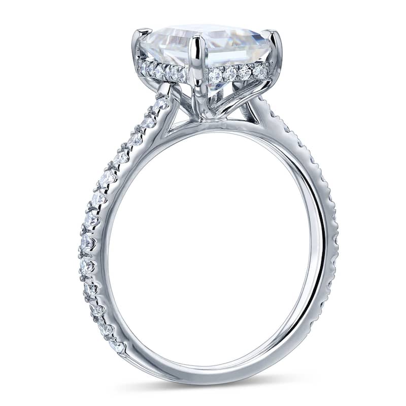 Annello by Kobelli 14k Gold Emerald Moissanite Drop Halo Engagement Ring (GH/VS, GH/I)
