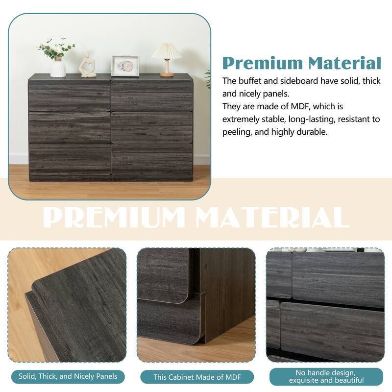 6-Drawer 47 in. W Dresser Chest of Drawers,Buffet Server Console Table Storge Cabinets,Accent Storage Cabinets No Handle