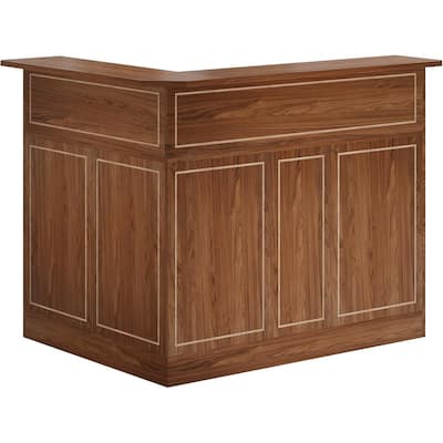 Red Brown L-Shaped Bar Unit with 4-Tier Shelves and Wine Glass Racks for Living Room or Basement - 51.2"L x 39.4"W x 44"H