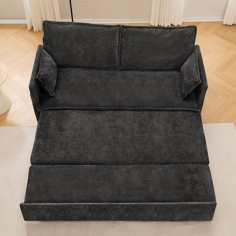 2-in-1 Pull-Out Sofa Bed, Couch Loveseat with Side Storage Pockets, Convertible Sleeper Sofa with USB Charging - Black