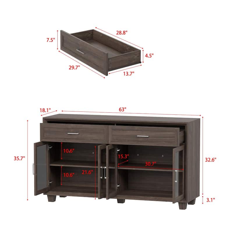 Glass Storage Cabinet with Doors,TV Stand for Living Room,Pantry,Brown/White