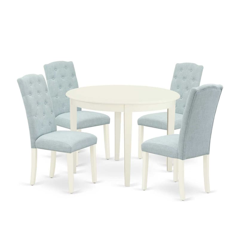 HomeStock 5-Pc Linen white Solid Wood Top - Round Dining Room Set - Seats 4