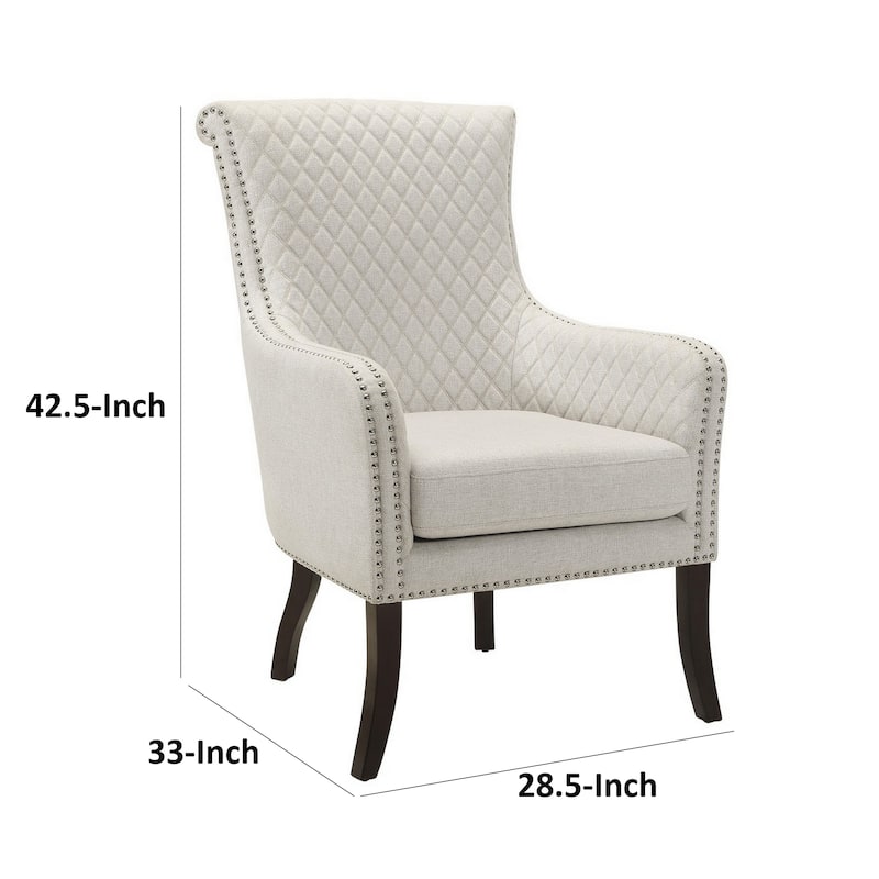 33 Inch Accent Armchair, Diamond Stitched Design, Beige Textured Polyester