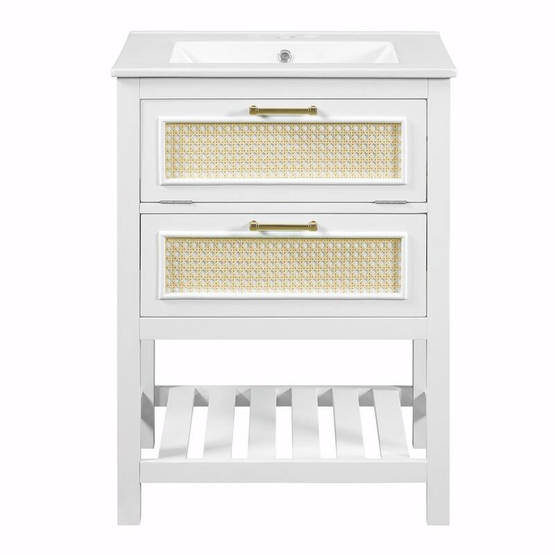 24" Bathroom Vanity with Integrated Ceramic Sink, Cabinet with Deep Drawer & Tip-Out Drawer