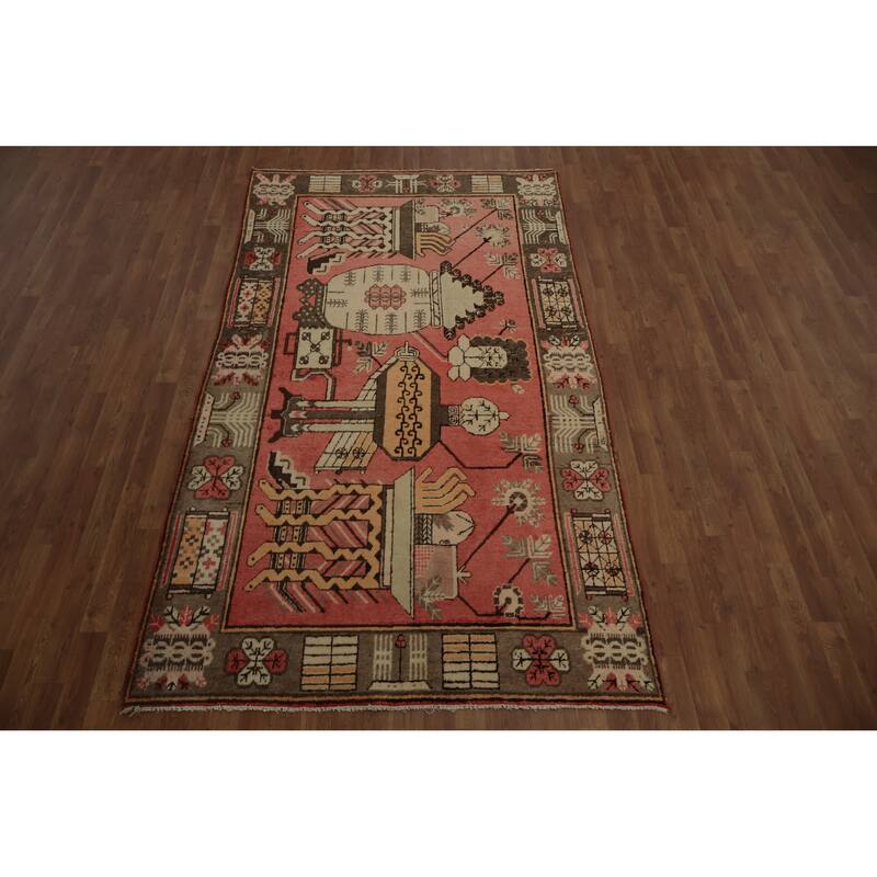 Hand Knotted Oriental 100% Wool Carpet Transitional Geometric Pink Khotan Area Rug - 8' 10'' X 5' 0''