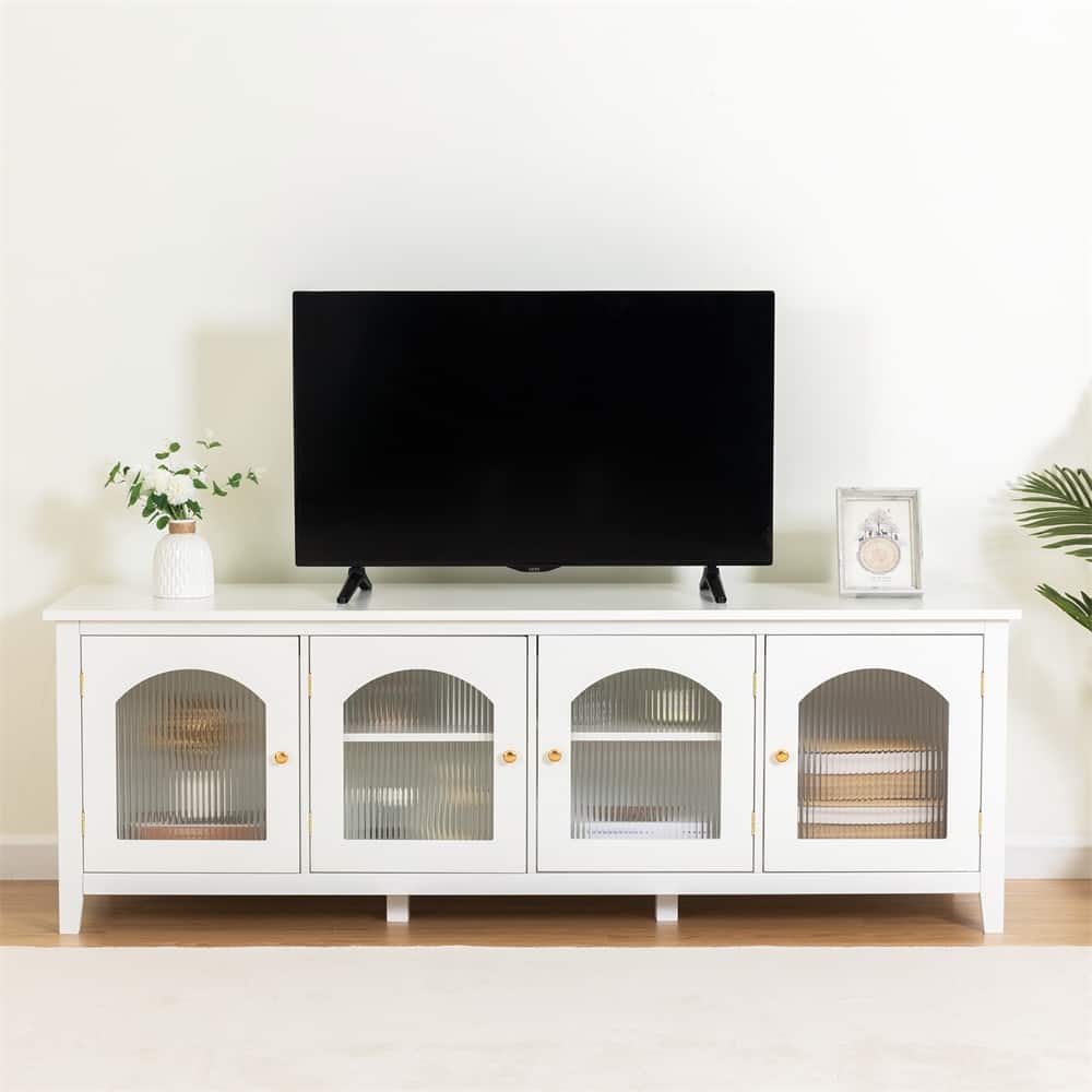 71" TV Cabinet w/ Solidwood Frame, Changhong Glass Door, Metal Handle