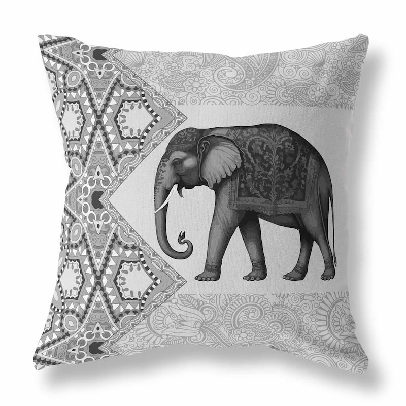 Grey And Black Floraphant Faux Suede Throw Pillow Zipper