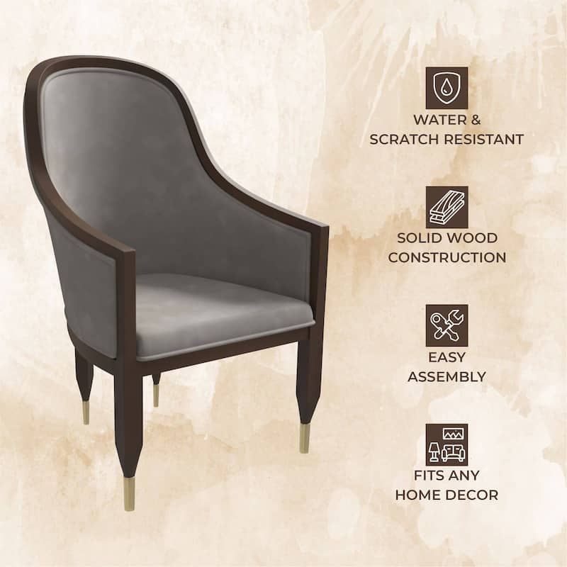 Belle Upholstered Leather Dining Chair Rubberwood Legs with Gold Caps Set of 2