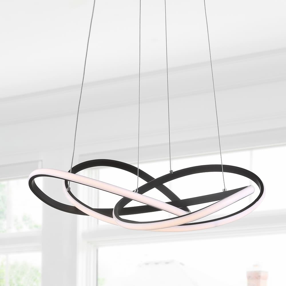 JONATHAN Y Circulo 25" Abstract Integrated LED Metal Adjustable Pendant, Black