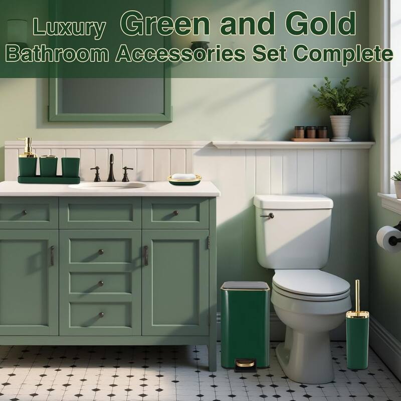8-piece bathroom set with stainless steel trash can, toilet brush, toothbrush set, soap dispenser