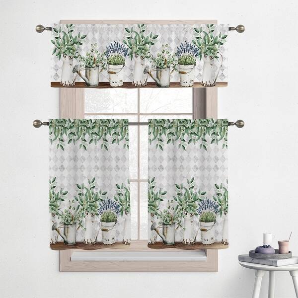 slide 1 of 1, Laural Home Loving Garden 36" Kitchen Curtain Valance and Tiers Set