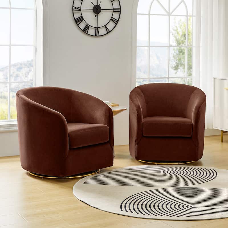 Eleuterio Modern Upholstered Swivel Accent Barrel Chair with Metal Base Set of 2 by HULALA HOME