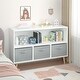preview thumbnail 1 of 9, Kids bookcase with Collapsible Fabric Drawers, Children's Book Display, Toy Storage Cabinet Organizer Grey