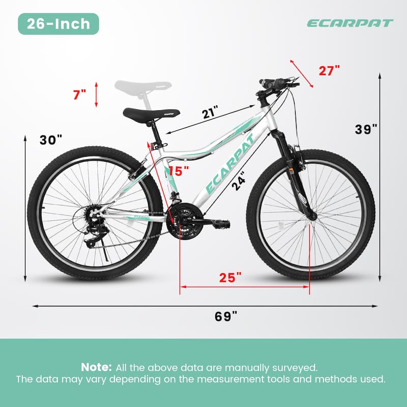 Ecarpat 26 Inch Mountain Bike, 21-Speed V-Brake, Front Suspension, Carbon Steel Frame Mountain Bike