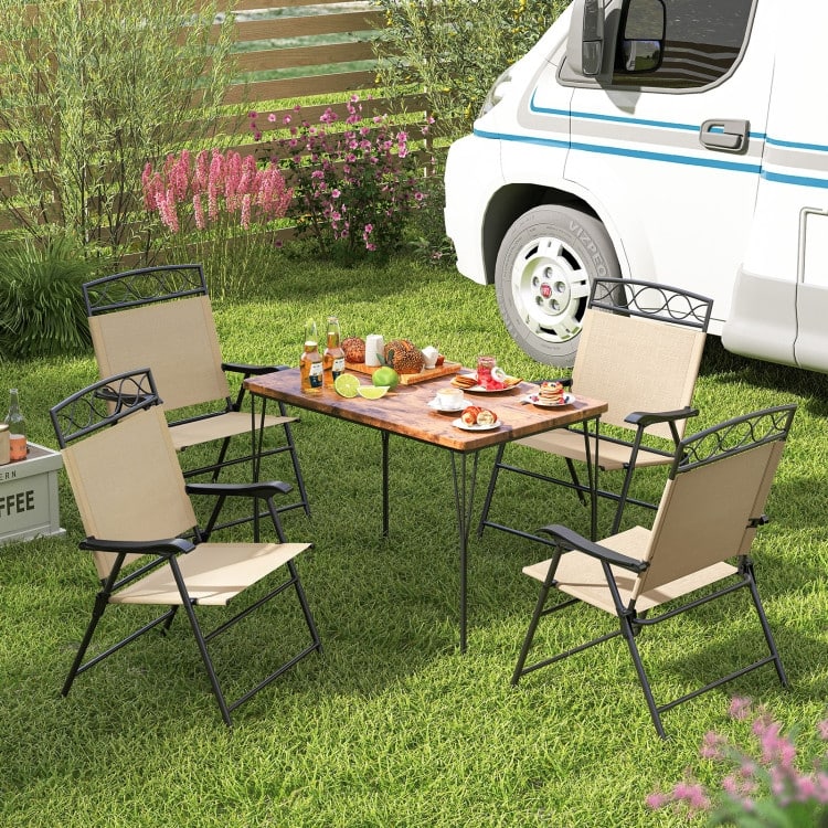 Folding Patio Folding Chairs Set of 4 with Metal Frame and Ergonomic Design - 25.5" x 24" x 36" (L x W x H)