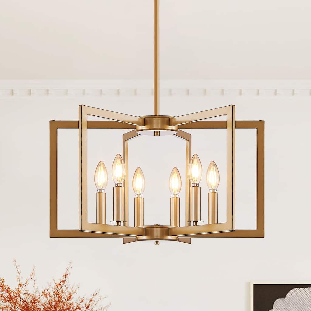 22" Modern Geometric 6-Light Chandelier - Industrial Metal Pendant Light Fixture for Living Room,(Bulb Not Included)