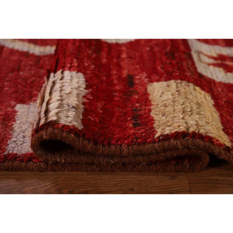 Hand Knotted Oriental 100% Wool Carpet Modern Tribal Red Moroccan Area Rug - 9' 8'' X 6' 10''