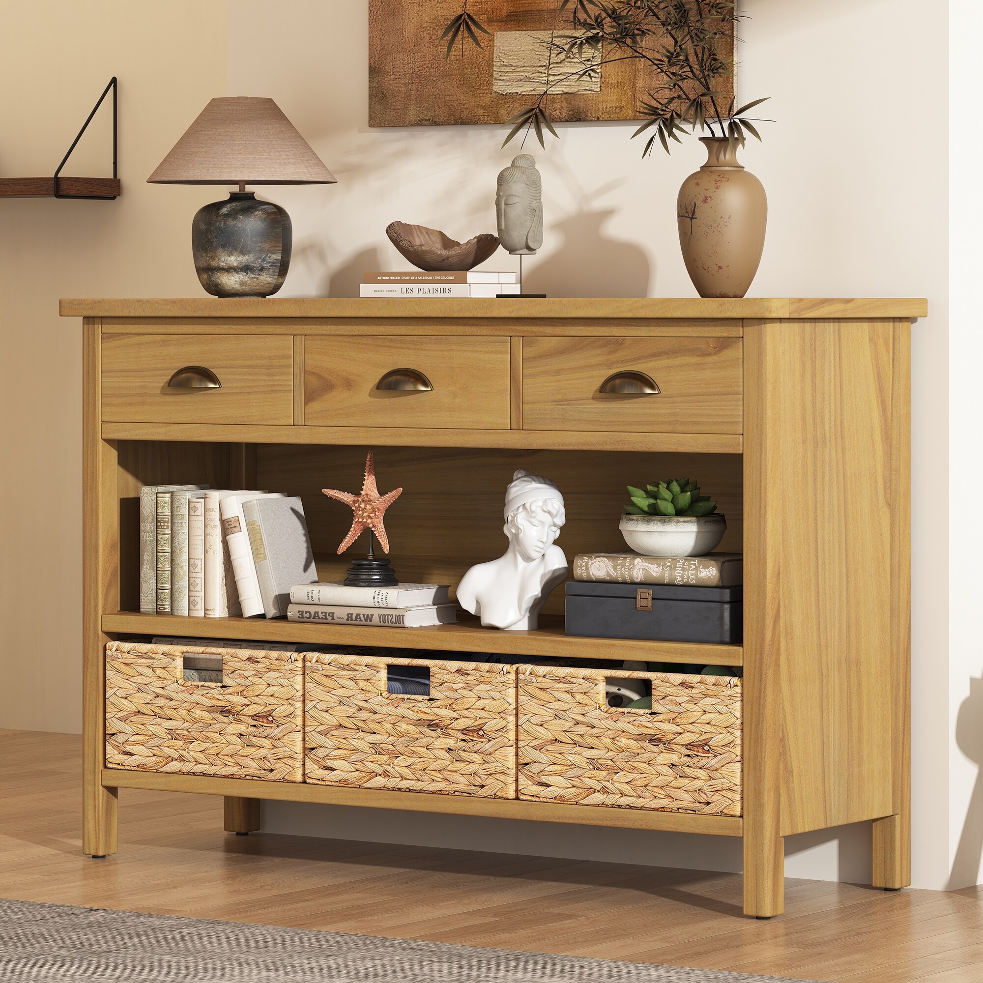BORDERS at BALCONY TEE フラワーdrawer セブンテン Pine Wood Frame Console Table Entryway Table with 3 Drawers