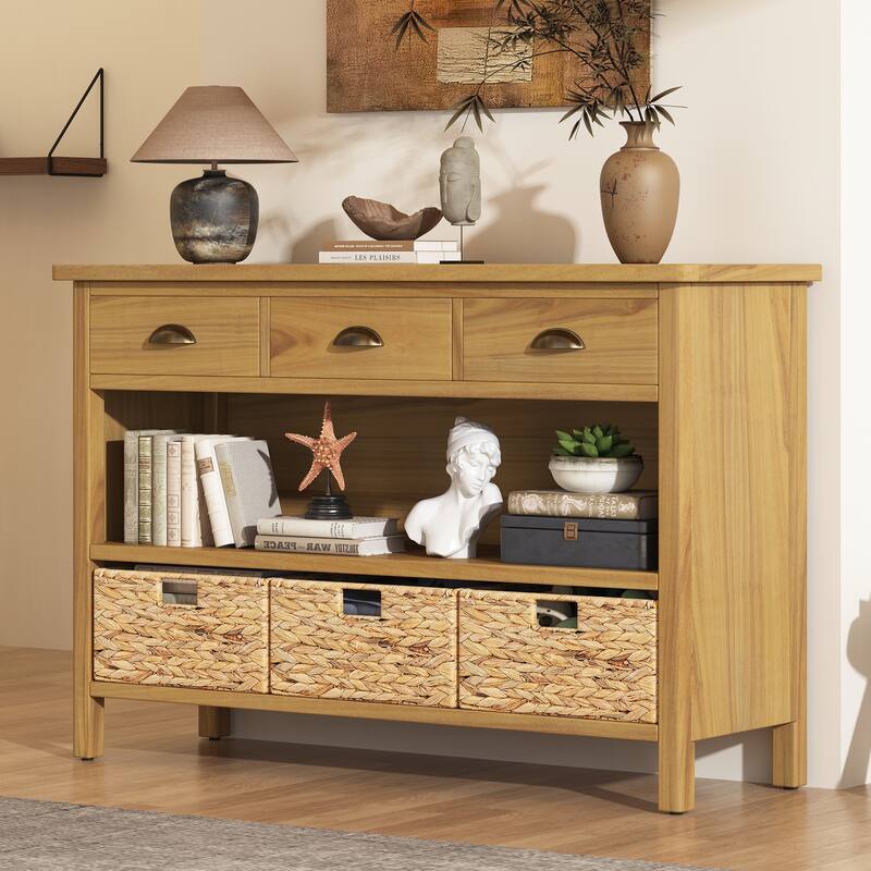 Retro Console Table with 3 Storage Drawers