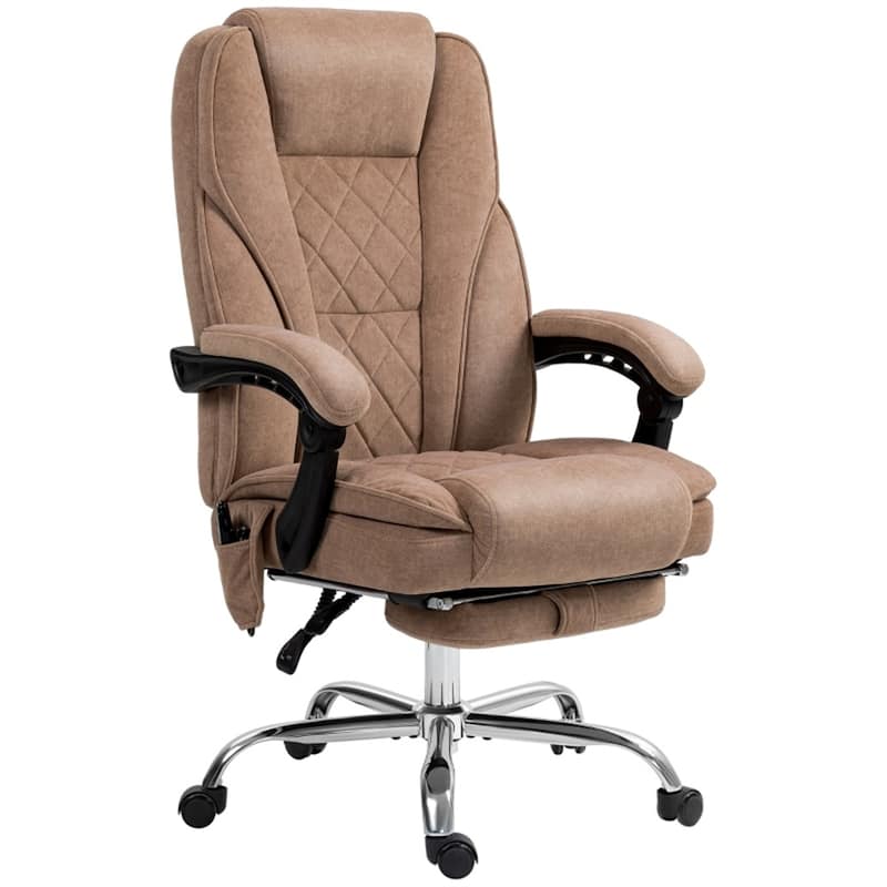 Ergonomic Adjustable Height Velvet Office Chair with Footrest Massage and Lumbar Heating - 26.5" W x 28.25" D x 43.75"-46.75" H - Brown
