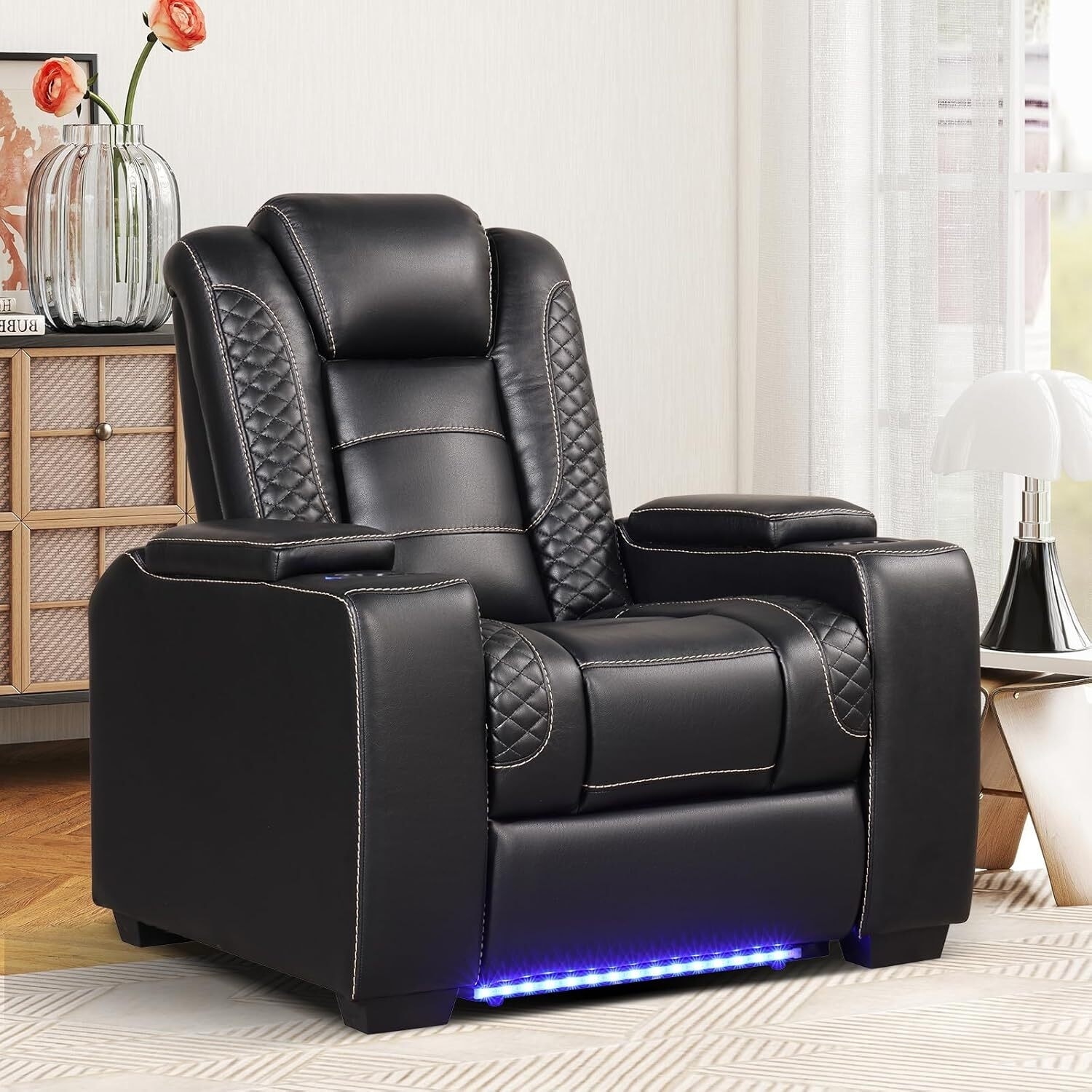 Electric Recliner Adjustable Headrest with USB Ports and Cup Holders Home Theater Seating Reclining Chair Hidden Arm Storage