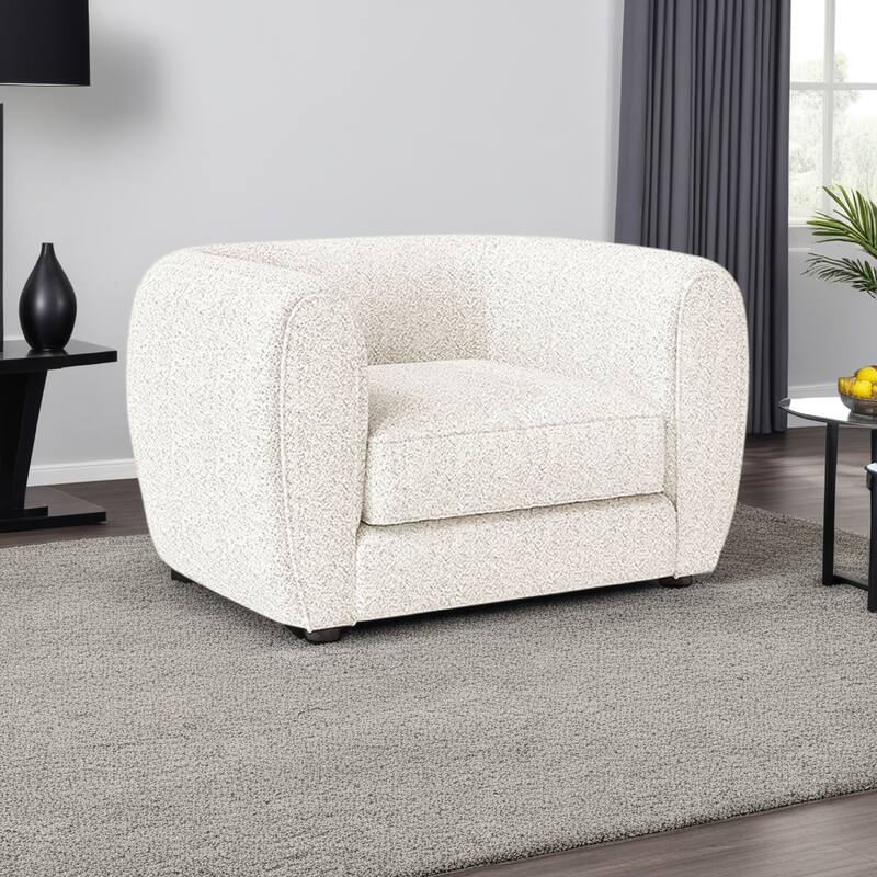 Dly Accent Chair, Tuxedo Style Arms, Plush White Boucle Cushions