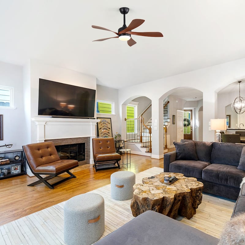 Sofucor 45 Inch Ceiling Fan with Light and Remote,Indoor/Outdoor with 3-Timer,Low Profile Quiet for Bedroom Living Room Patio