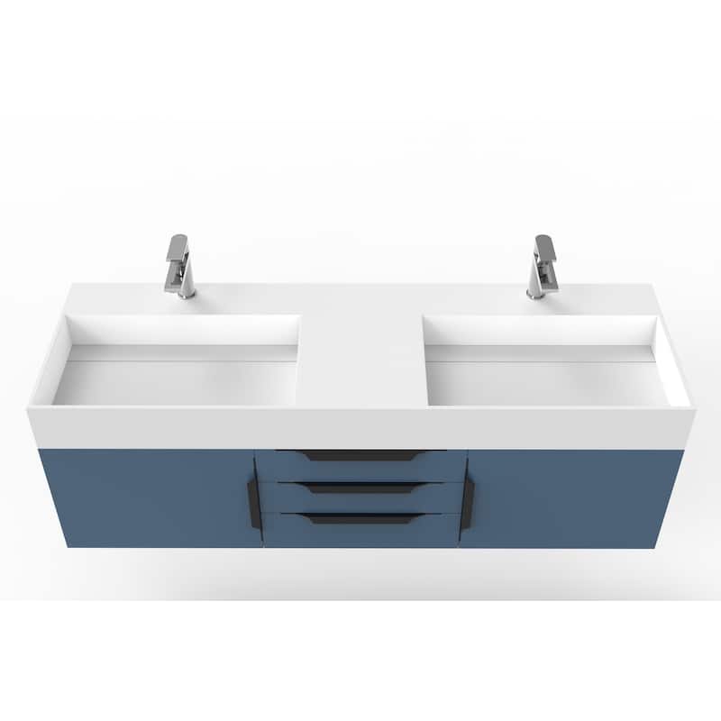 Amazon 60" Wall Mounted Bathroom Vanity Set w/ White Top