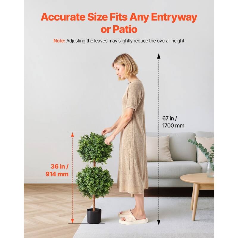 Set of 2 Artificial Topiary Trees 36" Faux Eucalyptus Plants with Real Wood Trunks, Weather-Resistant PE Leaves