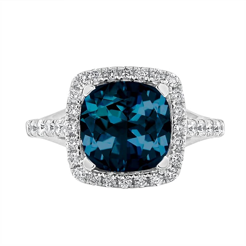 Auriya 2 3/4ct Cushion-cut London Blue Topaz and Halo Diamond Engagement Ring 1/2cttw 14k Gold - 7.5