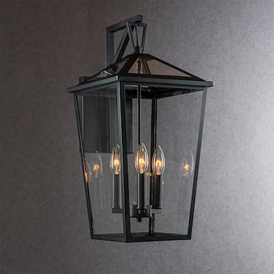 CraftHome Modern Matte Black Outdoor Wall Lantern with Clear Glass Open Bottom Design Exterior Light Fixture for Entryway