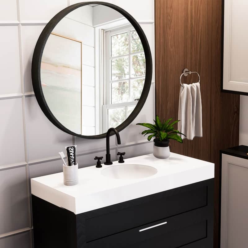 Classic Wooden Frame Farmhouse Round Wall Mirror
