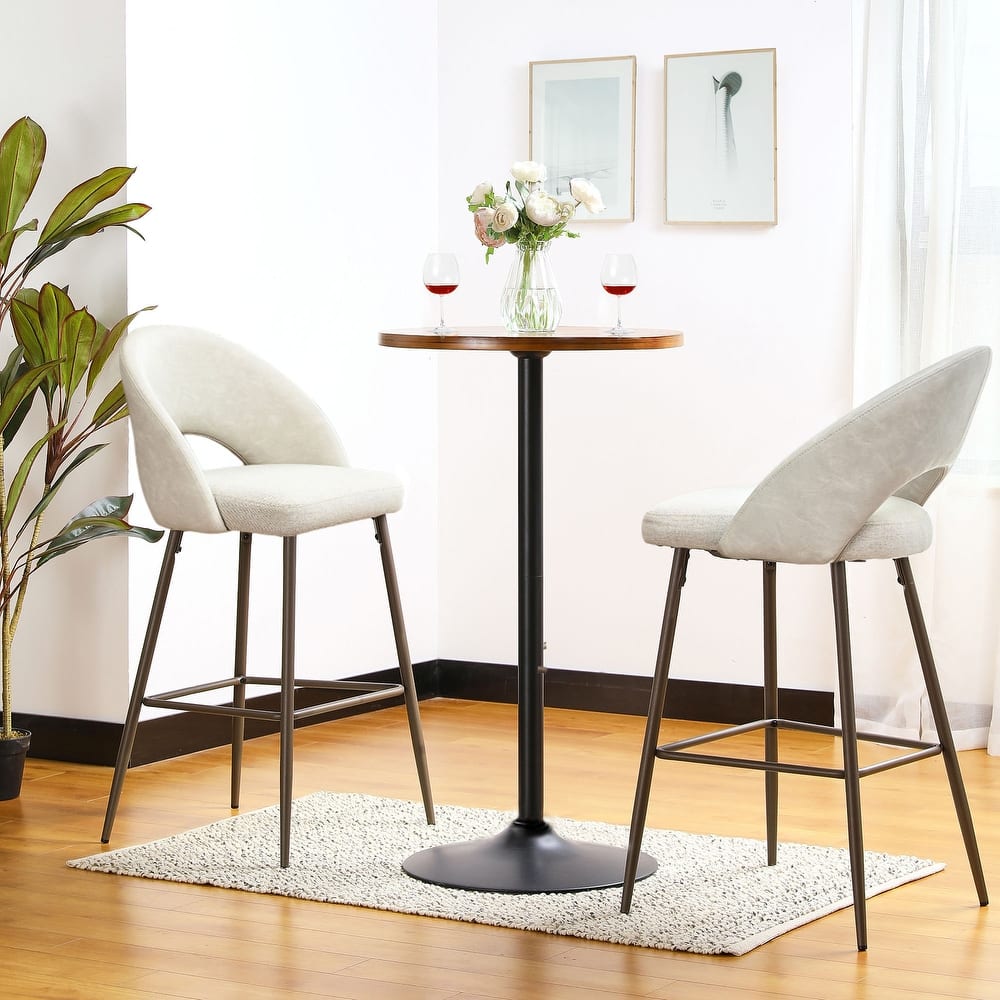 Glitzhome Set of 3 Leatherette Adjustable Swivel Bar Stool Pub Table Set