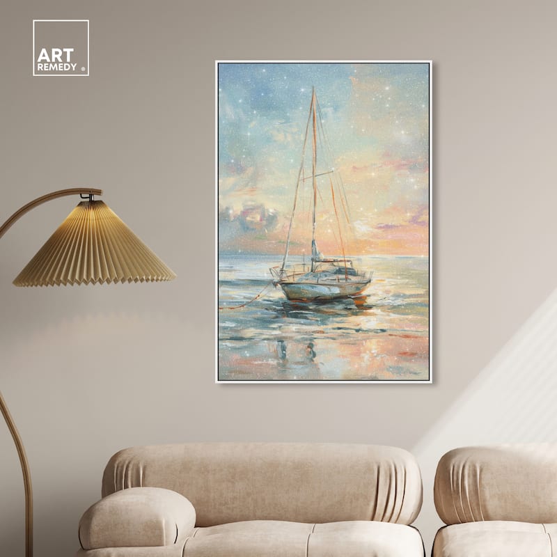 Art Remedy Boat On The Shore Framed Sailing 1 Piece Canvas Wall Art