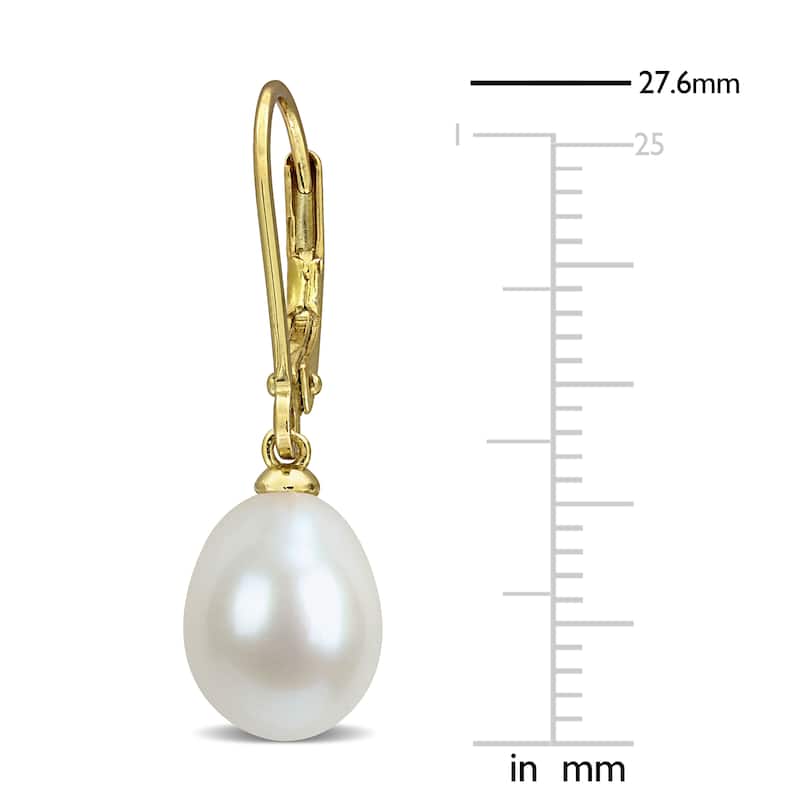 Miadora 8-8.5mm Cultured Freshwater Drop Pearl Leverback Earrings Yellow Plated Sterling Silver