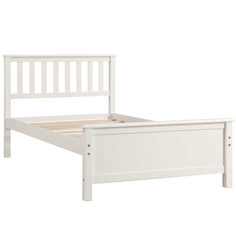 Classic Twin Wood Bed Frame with Slat Support, Headboard and Footboard Included