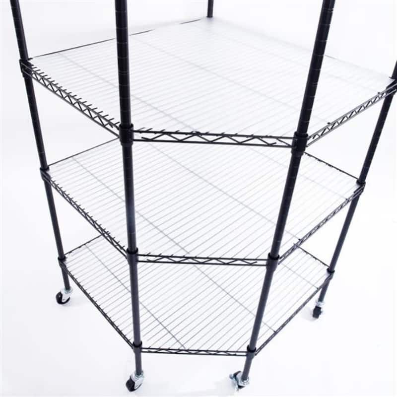 6-Layer Plastic Coated Polygonal Corner Shelf with 2" PP Wheels - (26.77 x 26.77 x 70.87)"