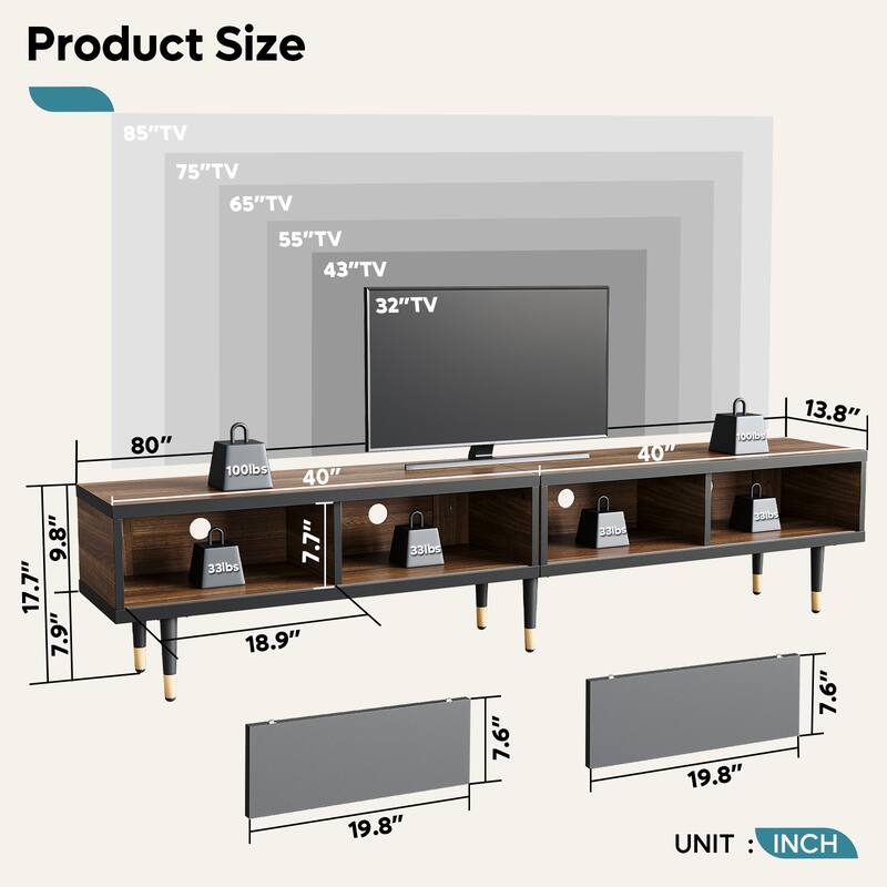 Modern TV Stand up to for 85 inch TVs Entertainment Center with Storage - 80 inch