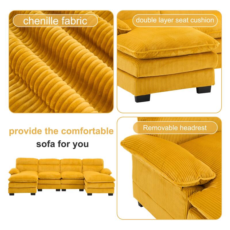 111.8" U-shaped profile sofa, including two single seats and two chaise